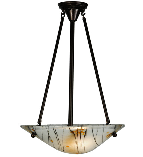 Meyda Lighting Metro Fusion 18" 2-Light Copper Vein Ramoscelli Inverted Pendant Light With White Copper Vein Powdercoat Shade Glass
