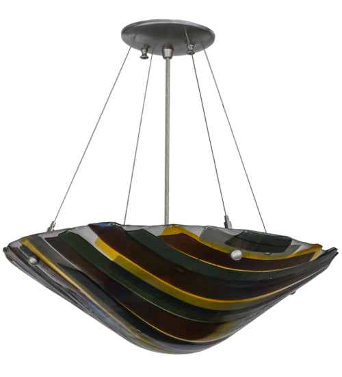 Meyda Lighting Metro Fusion 18" 2-Light Nickel Penna Di Pavone Pendant Light With Multi-Colored Shade Glass