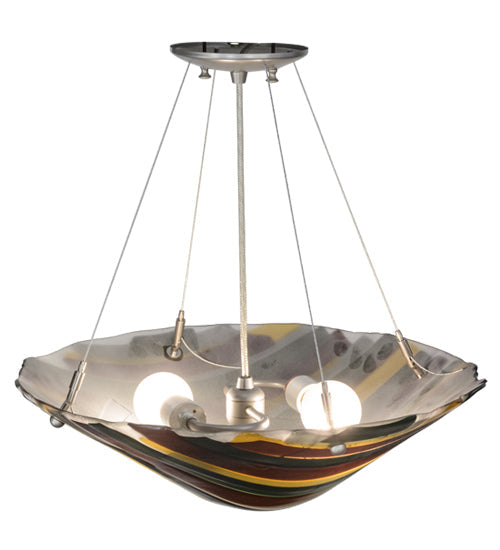 Meyda Lighting Metro Fusion 18" 2-Light Nickel Penna Di Pavone Pendant Light With Multi-Colored Shade Glass