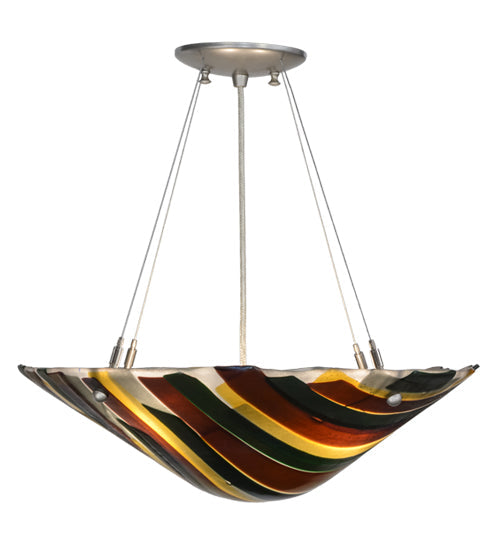 Meyda Lighting Metro Fusion 18" 2-Light Nickel Penna Di Pavone Pendant Light With Multi-Colored Shade Glass