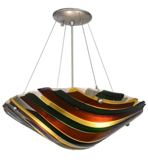 Meyda Lighting Metro Fusion 18" 2-Light Nickel Penna Di Pavone Pendant Light With Multi-Colored Shade Glass