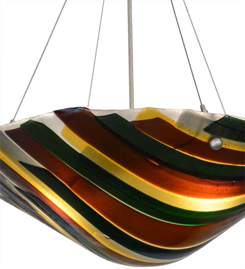 Meyda Lighting Metro Fusion 18" 2-Light Nickel Penna Di Pavone Pendant Light With Multi-Colored Shade Glass