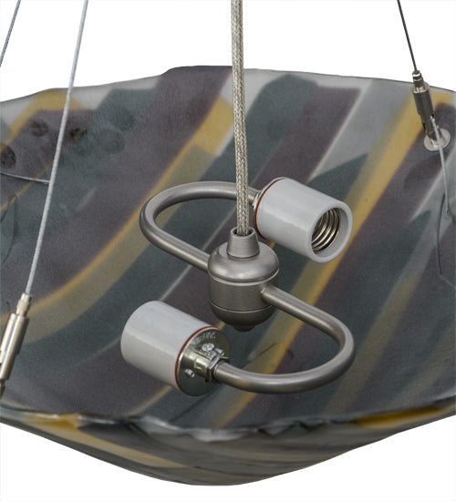 Meyda Lighting Metro Fusion 18" 2-Light Nickel Penna Di Pavone Pendant Light With Multi-Colored Shade Glass
