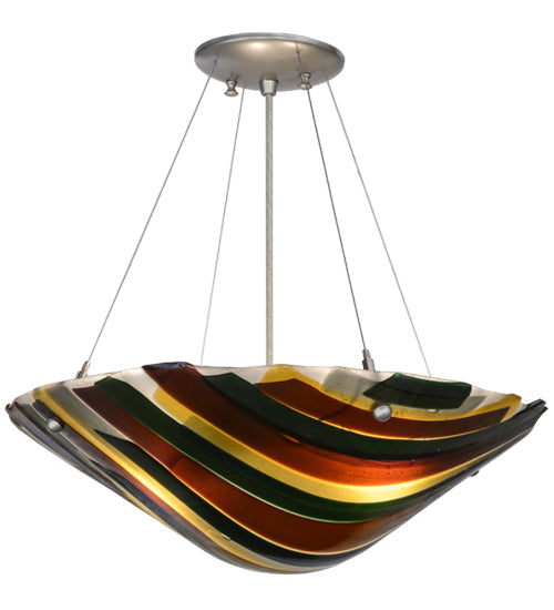 Meyda Lighting Metro Fusion 18" 2-Light Nickel Penna Di Pavone Pendant Light With Multi-Colored Shade Glass
