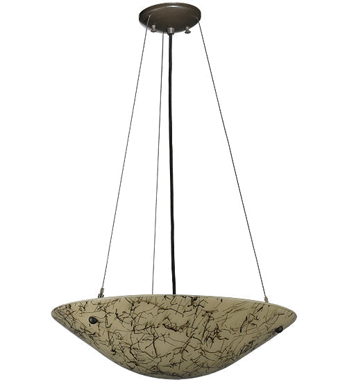 Meyda Lighting Metro Fusion 18" 2-Light Timeless Bronze Bird's Nest Inverted Pendant Light With Beige & Black Streamer Shade Glass