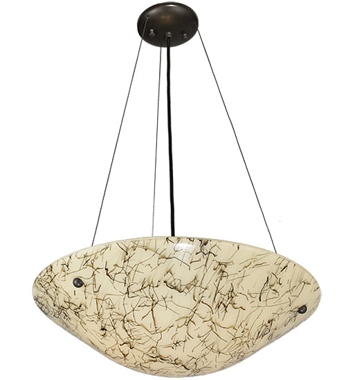 Meyda Lighting Metro Fusion 18" 2-Light Timeless Bronze Bird's Nest Inverted Pendant Light With Beige & Black Streamer Shade Glass