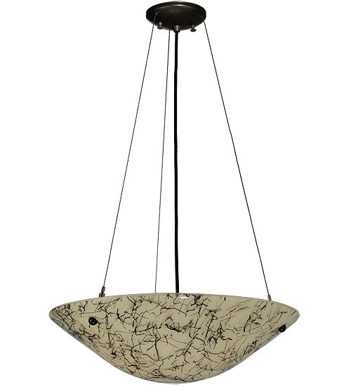 Meyda Lighting Metro Fusion 18" 2-Light Timeless Bronze Bird's Nest Inverted Pendant Light With Beige & Black Streamer Shade Glass