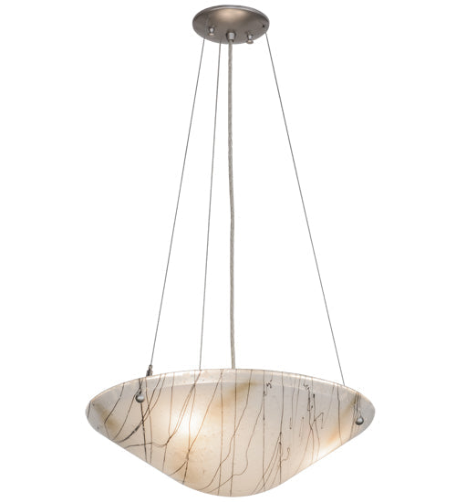 Meyda Lighting Metro Fusion 18" 3-Light Brushed Nickel Inverted Pendant Light With Ramoscelli Shade Glass