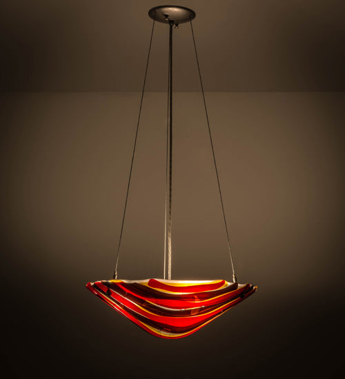 Meyda Lighting Metro Fusion 18" 3-Light Brushed Nickel Marina Inverted Pendant Light With Multi-Colored Shade Glass