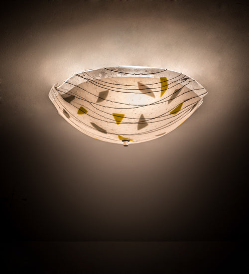 Meyda Lighting Metro Fusion 18" 3-Light Nickel Ramoscelli Flush Mount Light With Multi-Colored Shade Glass