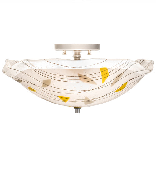 Meyda Lighting Metro Fusion 18" 3-Light Nickel Ramoscelli Flush Mount Light With Multi-Colored Shade Glass