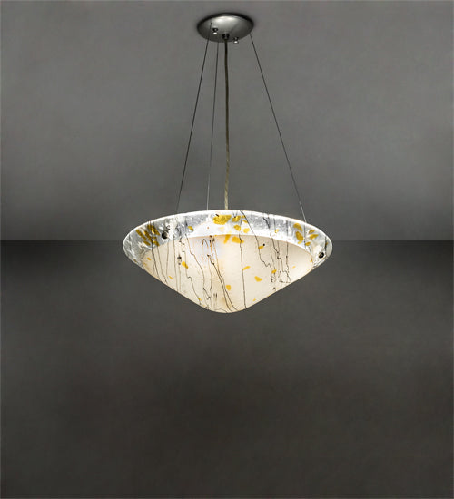 Meyda Lighting Metro Fusion 18" 3-Light Nickel Ramoscelli Inverted Pendant Light With White & Brown Fused Shade Glass