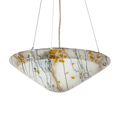 Meyda Lighting Metro Fusion 18" 3-Light Nickel Ramoscelli Inverted Pendant Light With White & Brown Fused Shade Glass