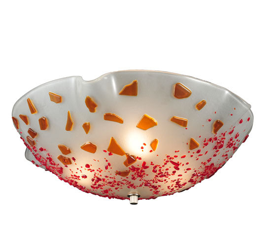 Meyda Lighting Metro Fusion 18" 3-Light White Organic Slumped Flush Mount Light With Cherry & Amber On White Shade Glass