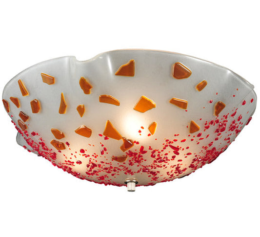 Meyda Lighting Metro Fusion 18" 3-Light White Organic Slumped Flush Mount Light With Cherry & Amber On White Shade Glass