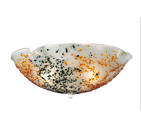 Meyda Lighting Metro Fusion 18" 3-Light White Organic Slumped Flush Mount Light With Green & Amber On White Shade Glass