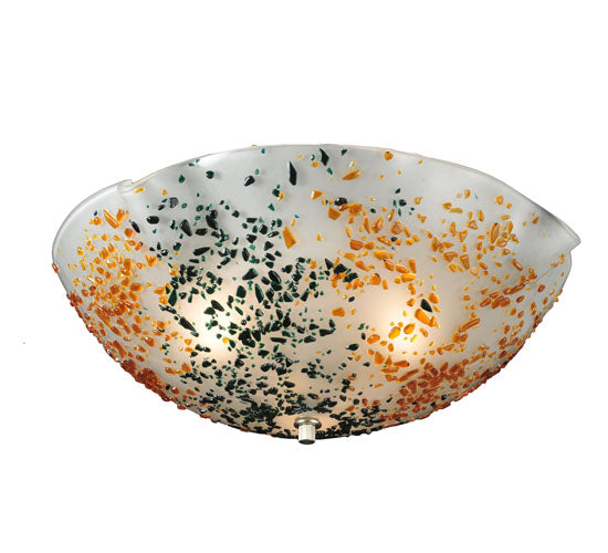 Meyda Lighting Metro Fusion 18" 3-Light White Organic Slumped Flush Mount Light With Green & Amber On White Shade Glass