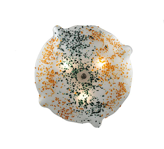 Meyda Lighting Metro Fusion 18" 3-Light White Organic Slumped Flush Mount Light With Green & Amber On White Shade Glass