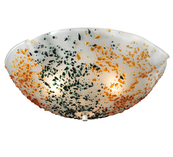 Meyda Lighting Metro Fusion 18" 3-Light White Organic Slumped Flush Mount Light With Green & Amber On White Shade Glass