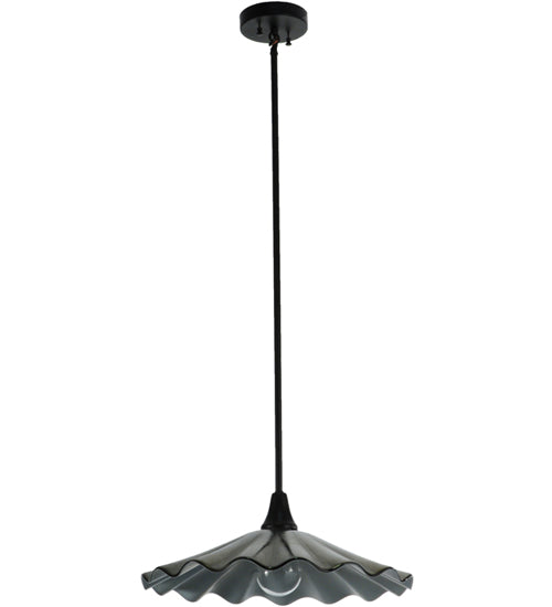 Meyda Lighting Metro Fusion 18" Black Galatia Pendant Light With Scalloped Gold Iridescent Shade Glass