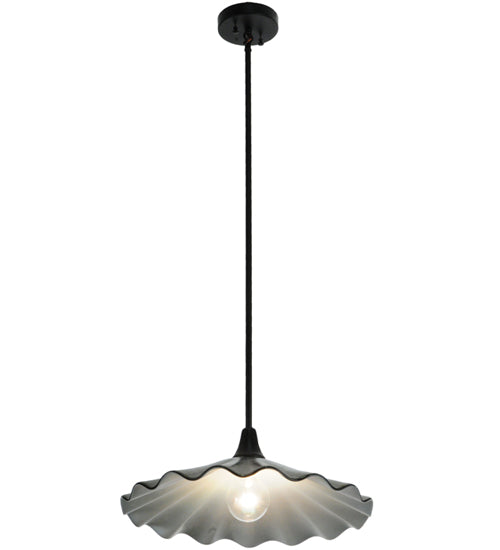 Meyda Lighting Metro Fusion 18" Black Galatia Pendant Light With Scalloped Gold Iridescent Shade Glass