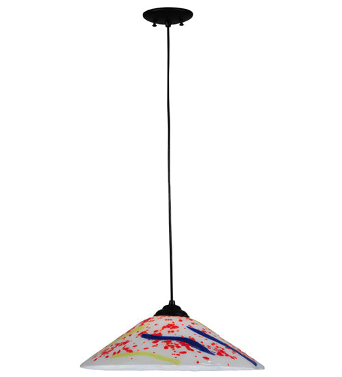 Meyda Lighting Metro Fusion 18" Black Pendant Light With Multi-Colored Pizza Shade Glass