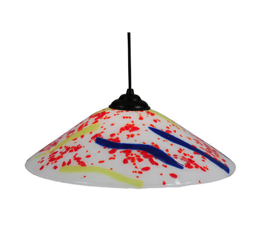 Meyda Lighting Metro Fusion 18" Black Pendant Light With Multi-Colored Pizza Shade Glass