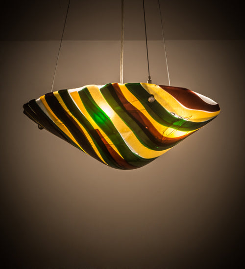 Meyda Lighting Metro Fusion 18" Nickel Di Pavone Inverted Pendant Light With Multi-Colored Shade Glass