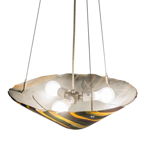 Meyda Lighting Metro Fusion 18" Nickel Di Pavone Inverted Pendant Light With Multi-Colored Shade Glass