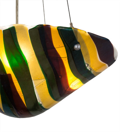 Meyda Lighting Metro Fusion 18" Nickel Di Pavone Inverted Pendant Light With Multi-Colored Shade Glass