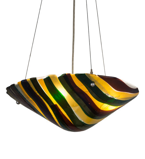 Meyda Lighting Metro Fusion 18" Nickel Di Pavone Inverted Pendant Light With Multi-Colored Shade Glass