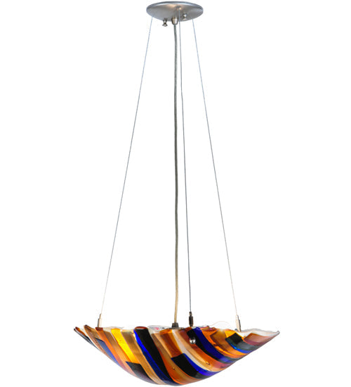 Meyda Lighting Metro Fusion 19" 3-Light Nickel Inverted Pendant Light With Multi-Colored Oceano Shade Glass