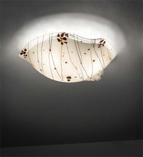 Meyda Lighting Metro Fusion 19" 3-Light Nickel Ramoscelli Flush Mount Light With White & Brown Shade Glass