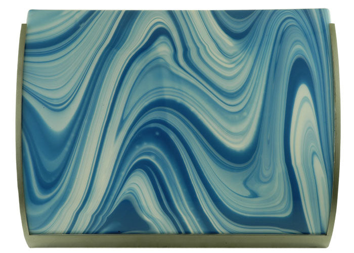 Meyda Lighting Metro Fusion 20" 2-Light Nickel Ocean Waves Wall Sconce With Blue and White Shade Glass