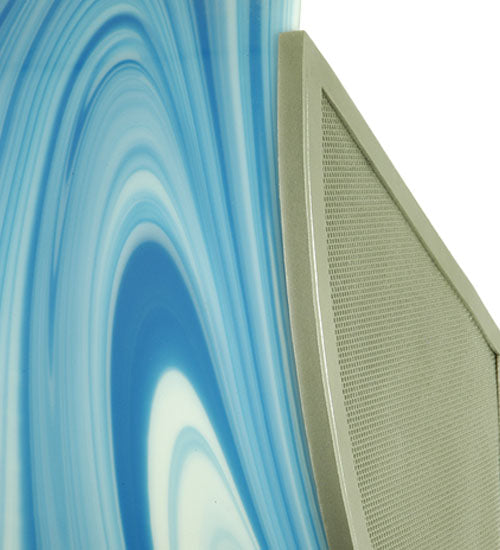 Meyda Lighting Metro Fusion 20" 2-Light Nickel Ocean Waves Wall Sconce With Blue and White Shade Glass