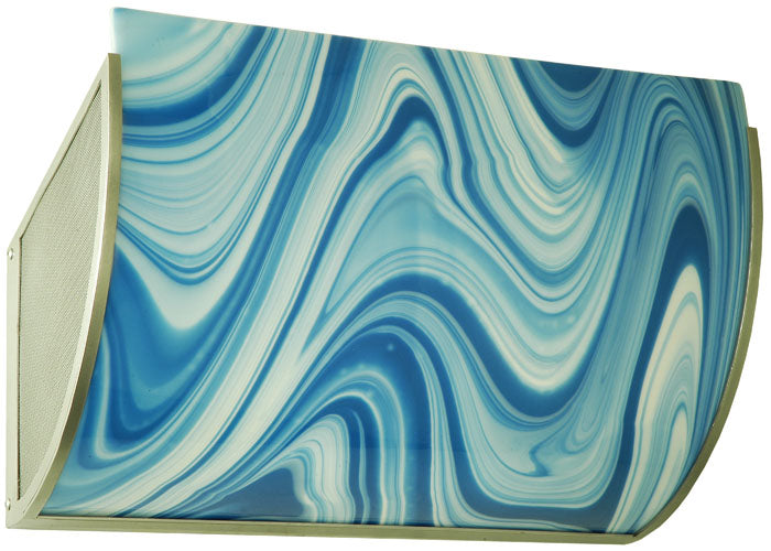 Meyda Lighting Metro Fusion 20" 2-Light Nickel Ocean Waves Wall Sconce With Blue and White Shade Glass