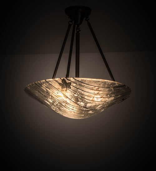 Meyda Lighting Metro Fusion 20" 3-Light Craftsman Brown Branches Inverted Pendant Light With White & Brown Shade Glass