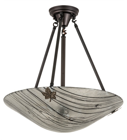 Meyda Lighting Metro Fusion 20" 3-Light Craftsman Brown Branches Inverted Pendant Light With White & Brown Shade Glass