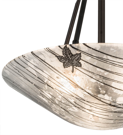 Meyda Lighting Metro Fusion 20" 3-Light Craftsman Brown Branches Inverted Pendant Light With White & Brown Shade Glass