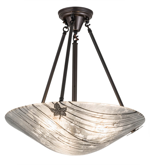 Meyda Lighting Metro Fusion 20" 3-Light Craftsman Brown Branches Inverted Pendant Light With White & Brown Shade Glass