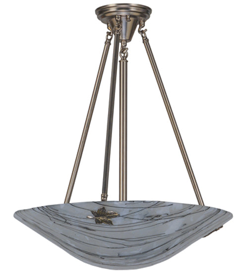 Meyda Lighting Metro Fusion 20" 3-Light Polished Nickel Branches Semi-flush Mount Ceiling Light With Frosted White Shade Glass and Maple Leaves