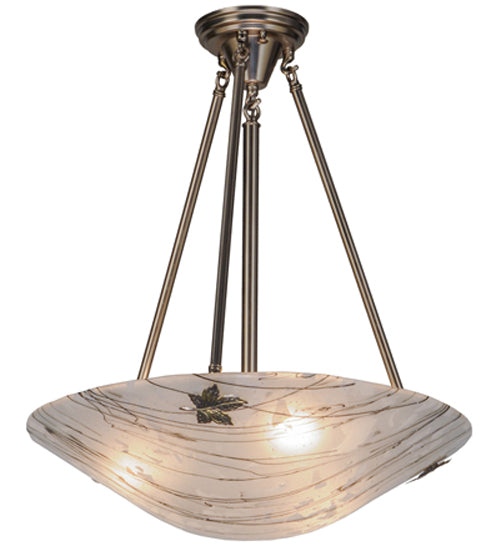 Meyda Lighting Metro Fusion 20" 3-Light Polished Nickel Branches Semi-flush Mount Ceiling Light With Frosted White Shade Glass and Maple Leaves