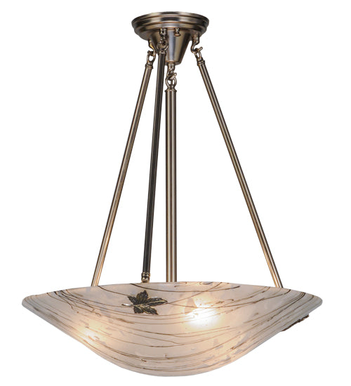 Meyda Lighting Metro Fusion 20" 3-Light Polished Nickel Branches Semi-flush Mount Ceiling Light With Frosted White Shade Glass and Maple Leaves