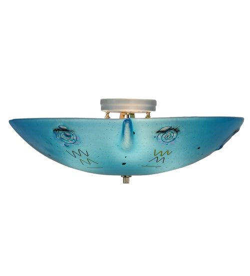 Meyda Lighting Metro Fusion 20" 3-Light White Flush Mount Light With Electra Blue Shade Glass