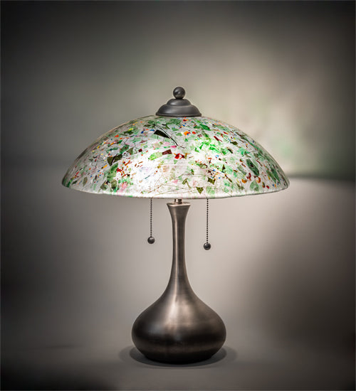 Meyda Lighting Metro Fusion 21" 2-Light Brushed Nickel Table Lamp With Multi-Colored Confetti Shade Glass