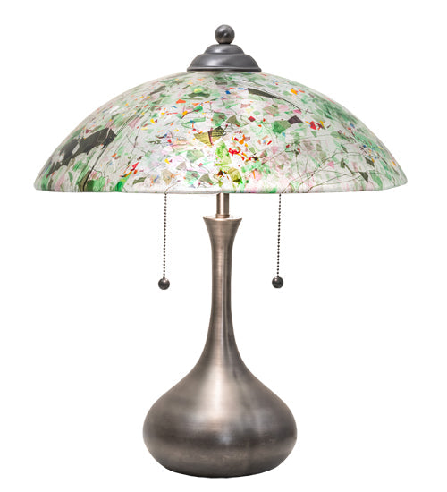 Meyda Lighting Metro Fusion 21" 2-Light Brushed Nickel Table Lamp With Multi-Colored Confetti Shade Glass
