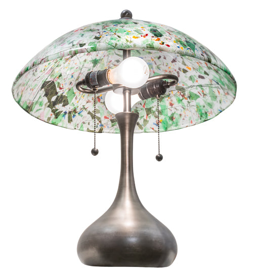 Meyda Lighting Metro Fusion 21" 2-Light Brushed Nickel Table Lamp With Multi-Colored Confetti Shade Glass