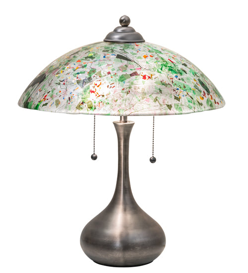Meyda Lighting Metro Fusion 21" 2-Light Brushed Nickel Table Lamp With Multi-Colored Confetti Shade Glass