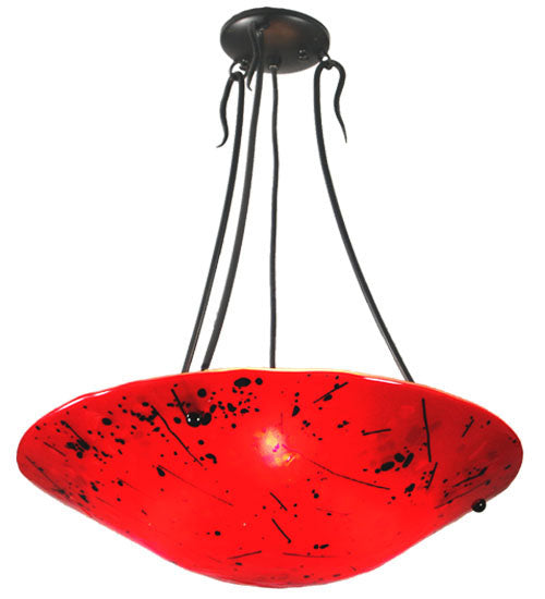 Meyda Lighting Metro Fusion 21" 3-Light Black Powder Coat Luce Rossa Semi-flush Mount Light With Ruby & Black Shade Glass