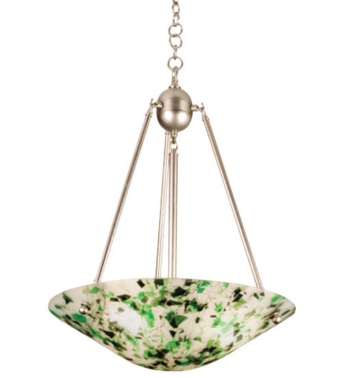 Meyda Lighting Metro Fusion 21" 3-Light Brushed Nickel Tossalad Inverted Pendant Light With Green Confeeti Shade Glass